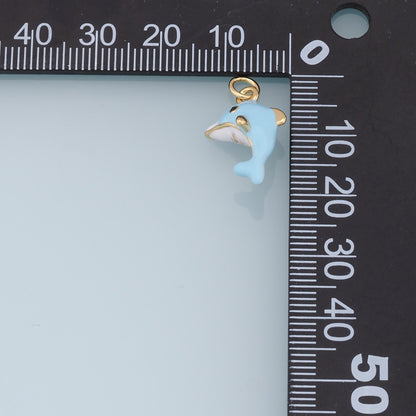 Cute Dolphin Charms,18K Gold Filled Enamel Dolphin Pendant,Kawaii Charm Bracelet Necklace for DIY Jewelry Making Supply