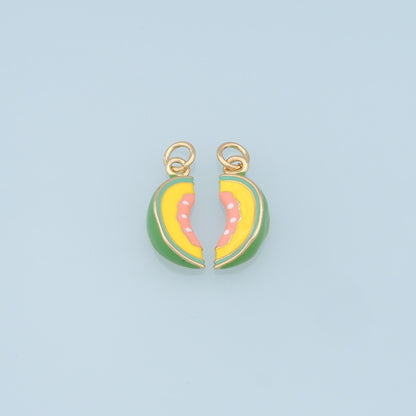Cartoon Watermelon Charms,18K Gold Filled Enamel Watermelon Pendant,Kawaii Charm Bracelet Necklace for DIY Jewelry Making Supply