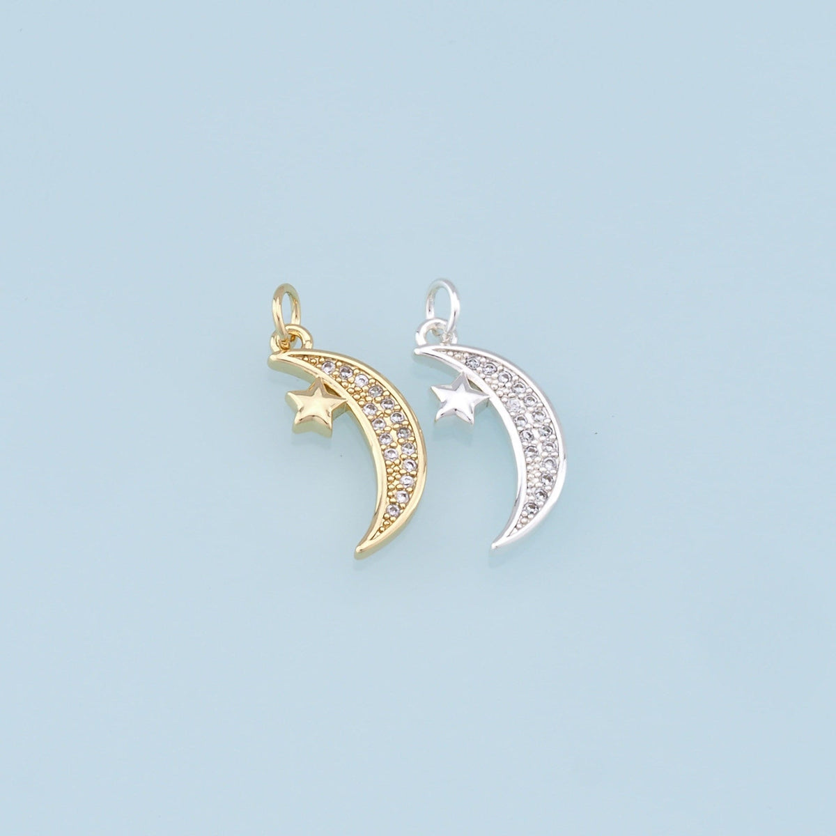 Gold Moon Star Charms,18K Gold Filled CZ Sun Pendant,Celestial Charm Bracelet Necklace for DIY Jewelry Making Supply