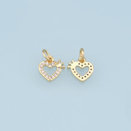 Gold Crown Heart Charms,18K Gold Filled Heart Pendant,Heart Charm Bracelet Necklace for DIY Jewelry Making Supply