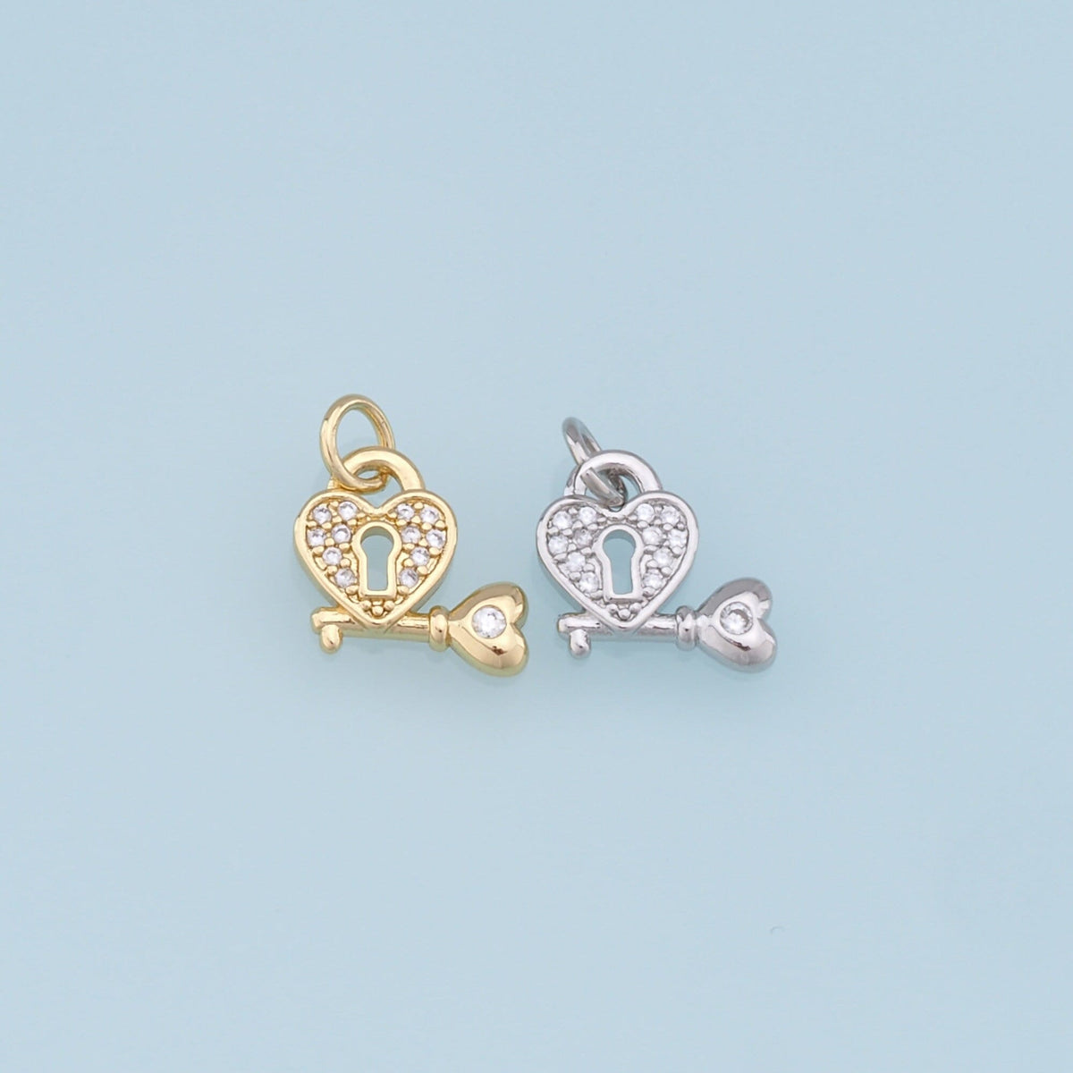 Gold Key Lock Charms,18K Gold Filled Key Pendant,Heart Lock Charm Bracelet Necklace for DIY Jewelry Making Supply