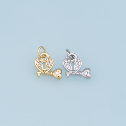 Gold Key Lock Charms,18K Gold Filled Key Pendant,Heart Lock Charm Bracelet Necklace for DIY Jewelry Making Supply