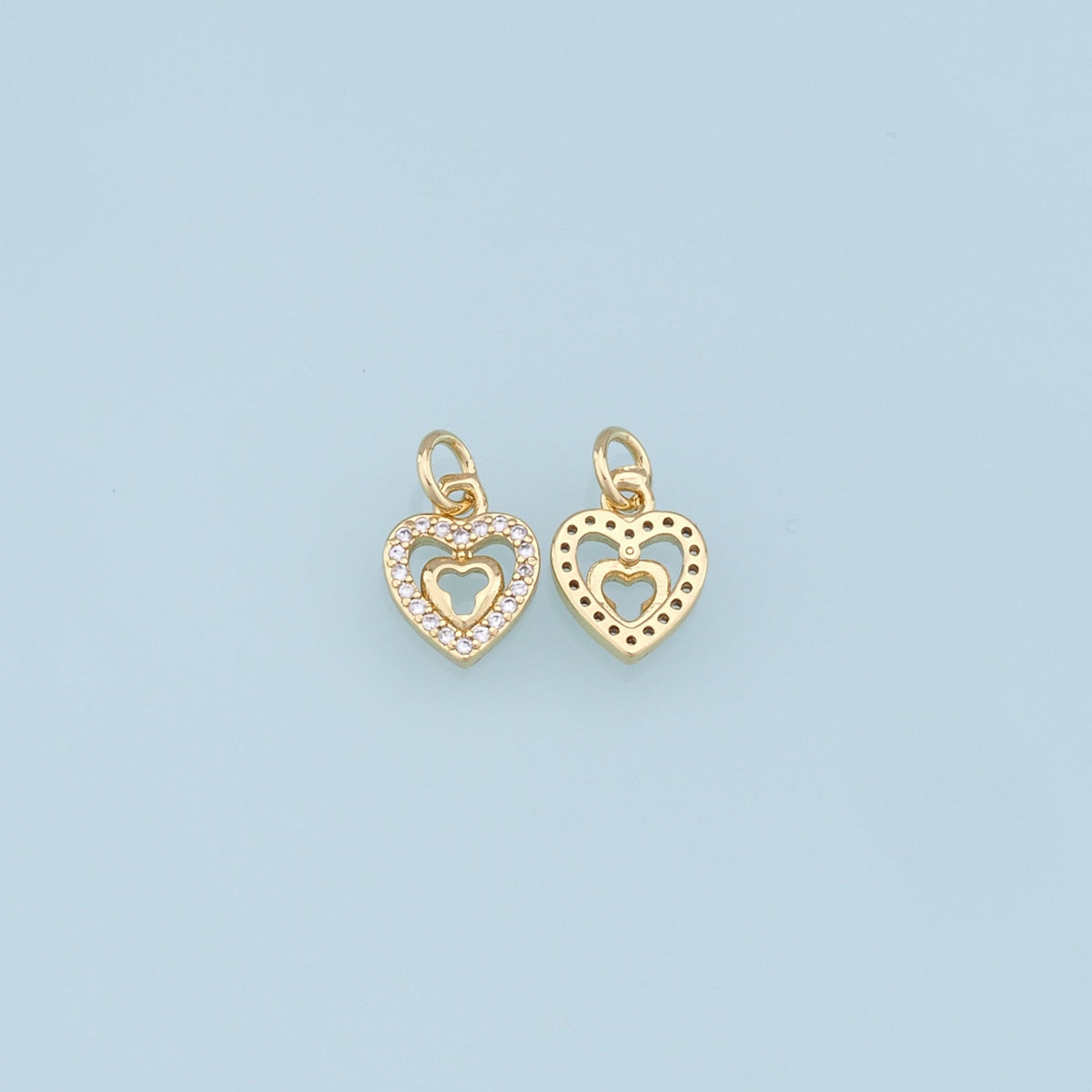 18K Gold Filled Cubic Zirconia Heart Charm Pendant for Jewelry Making