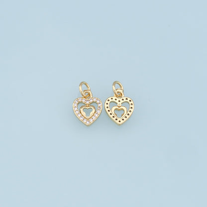 18K Gold Filled Cubic Zirconia Heart Charm Pendant for Jewelry Making
