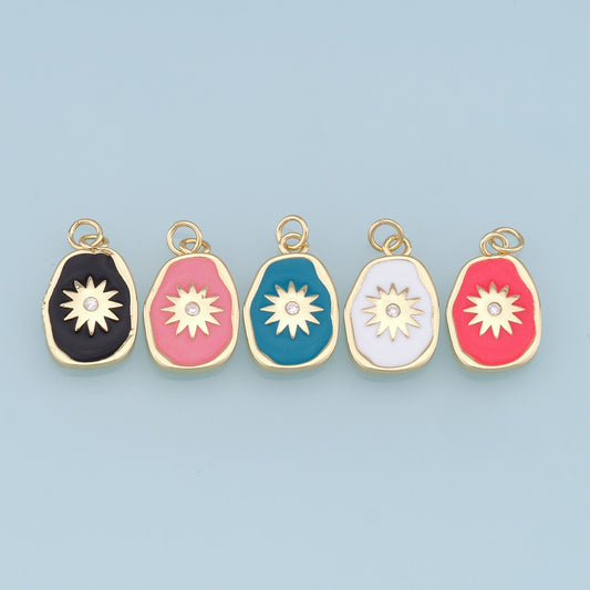 Gold Star Charms,18K Gold Filled Enamel Starburst Pendant,North Star Charm Bracelet Necklace for DIY Jewelry Making Supply