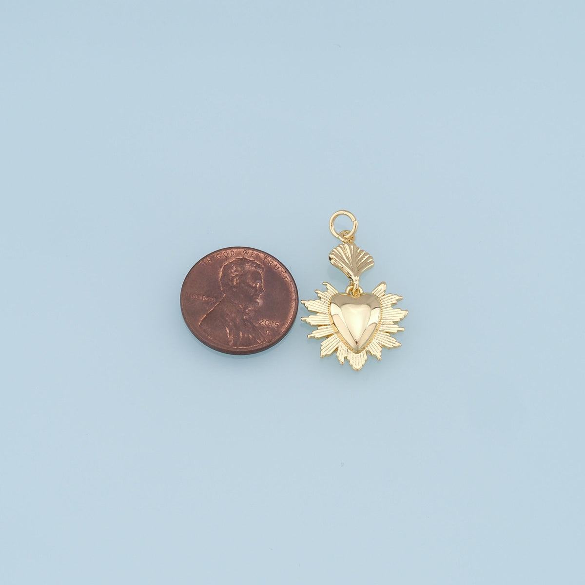 Gold sacred Heart Charms,18K Gold Filled flame sacred heart Pendant,Religious Charm Bracelet Necklace for DIY Jewelry Making 