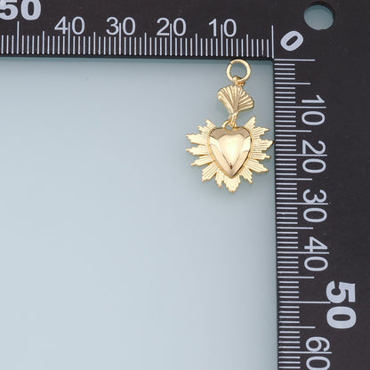Gold sacred Heart Charms,18K Gold Filled flame sacred heart Pendant,Religious Charm Bracelet Necklace for DIY Jewelry Making 