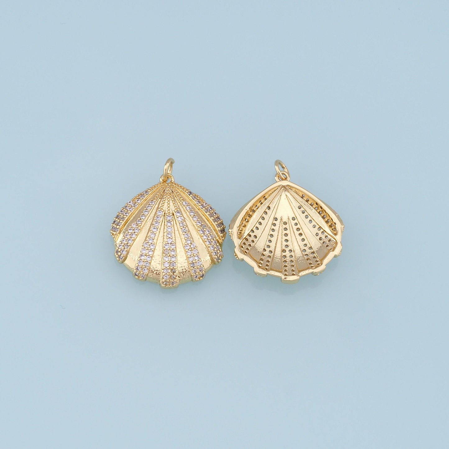 Gold Shell Charms,18K Gold Filled Conch Shell Pendant,CZ Micro Pave Shell Charm Bracelet Necklace for DIY Jewelry Making Supply