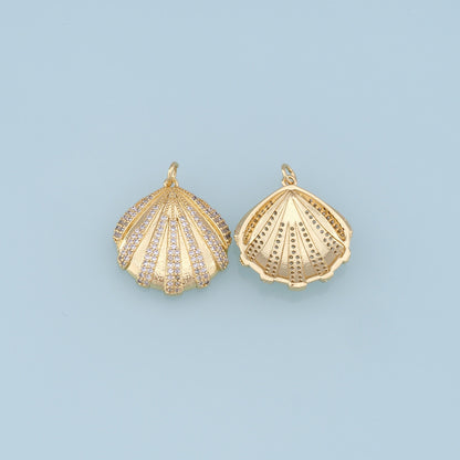Gold Shell Charms,18K Gold Filled Conch Shell Pendant,CZ Micro Pave Shell Charm Bracelet Necklace for DIY Jewelry Making Supply