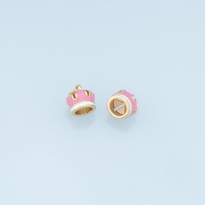 Gold Crown Charms,18K Gold Filled Enamel Crown Pendant,Pink Crown Charm Bracelet Necklace for DIY Jewelry Making Supply