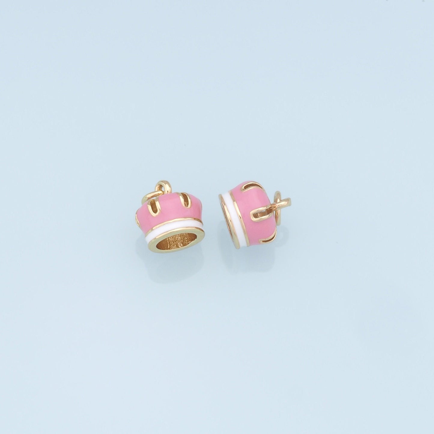Gold Crown Charms,18K Gold Filled Enamel Crown Pendant,Pink Crown Charm Bracelet Necklace for DIY Jewelry Making Supply