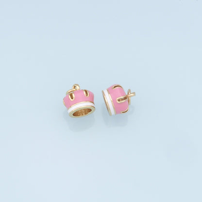 Gold Crown Charms,18K Gold Filled Enamel Crown Pendant,Pink Crown Charm Bracelet Necklace for DIY Jewelry Making Supply