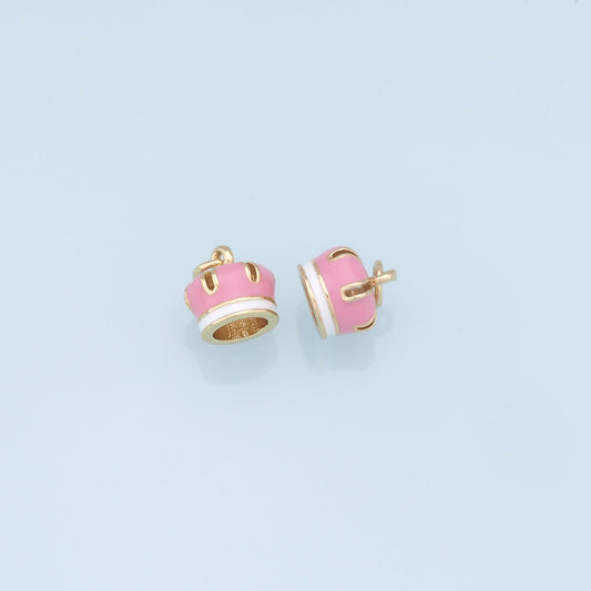 Gold Crown Charms,18K Gold Filled Enamel Crown Pendant,Pink Crown Charm Bracelet Necklace for DIY Jewelry Making Supply