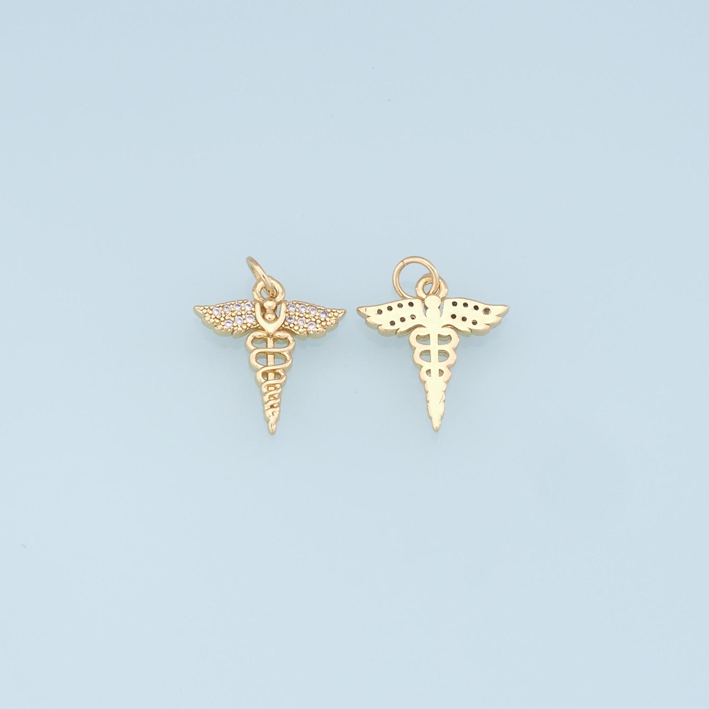 Gold Wings Cross Charms,18K Gold Filled CZ Micro Pave Wings Pendant, Angel Charm Bracelet Necklace for DIY Jewelry Making Supply