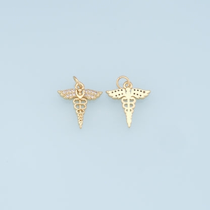 Gold Wings Cross Charms,18K Gold Filled CZ Micro Pave Wings Pendant, Angel Charm Bracelet Necklace for DIY Jewelry Making Supply