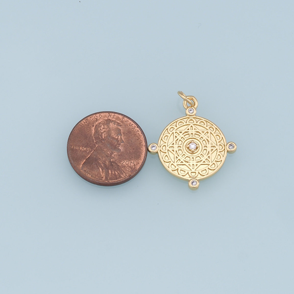 Gold David Star Charms,18K Gold Filled Round Pendant,Star Charm Bracelet Necklace for DIY Jewelry Making Supply
