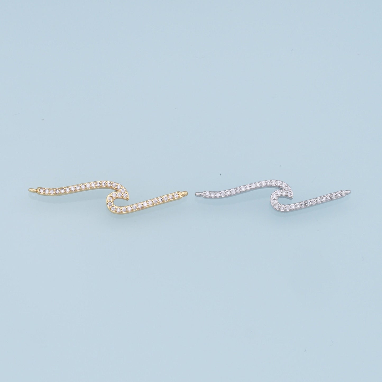 Gold Wave Connector Charms,18K Gold Filled CZ Wave Pendant,Wave Charm Bracelet Necklace for DIY Jewelry Making Supply