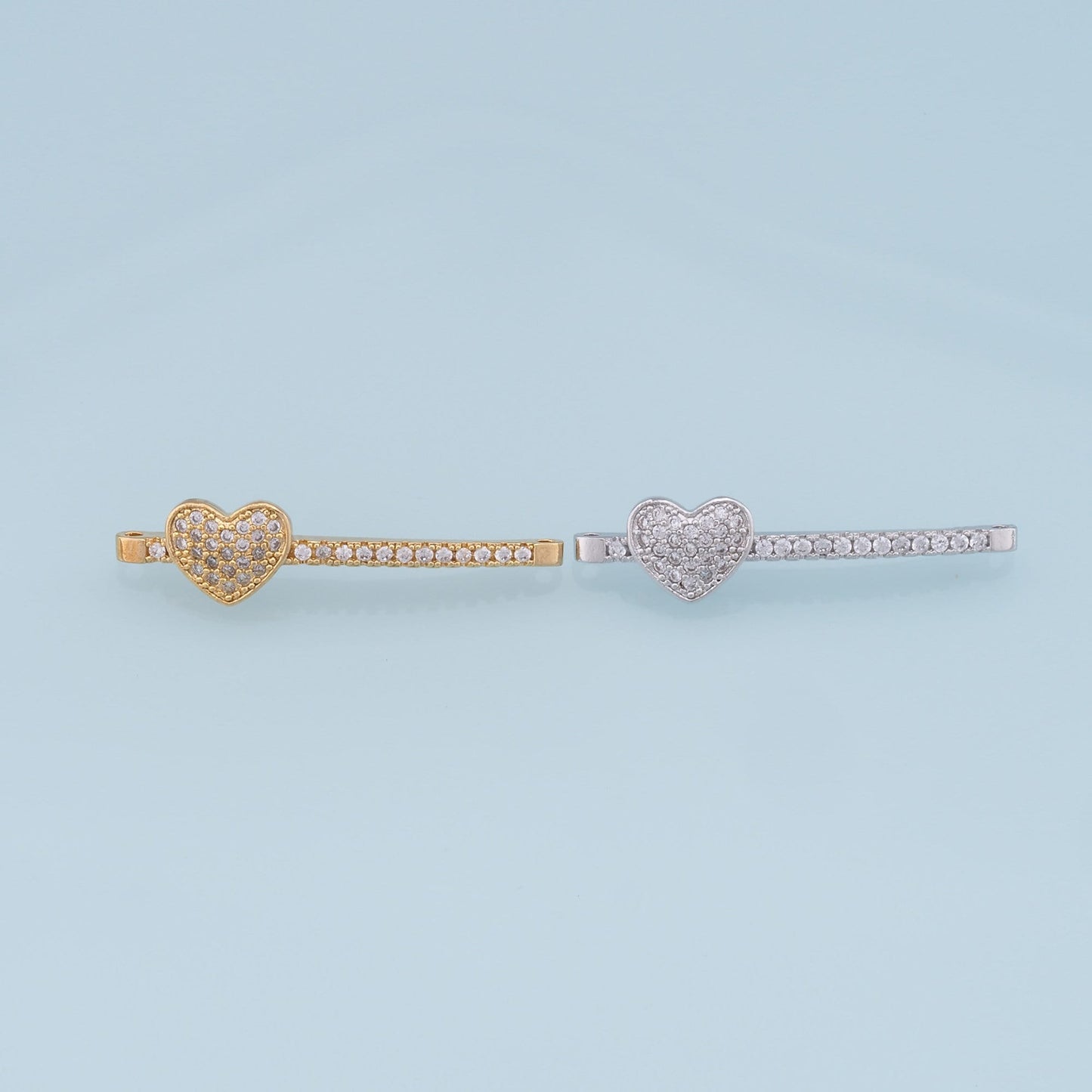 Gold Strip Heart Connector Charms,18K Gold Filled CZ Heart Pendant,Heart Charm Bracelet Necklace for DIY Jewelry Making Supply