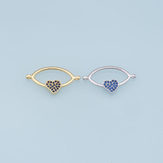 Gold Oval Heart Connector Charms,18K Gold Filled CZ Heart Pendant,Heart Charm Bracelet Necklace for DIY Jewelry Making Supply