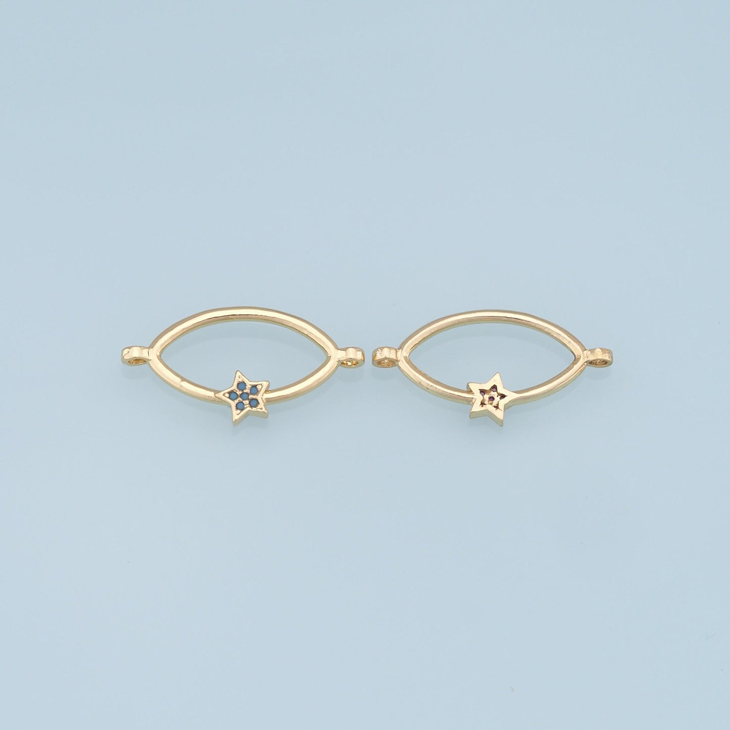 Gold Oval Star Connector Charms,18K Gold Filled Star Pendant,CZ Star Charm Bracelet Necklace for DIY Jewelry Making Supply