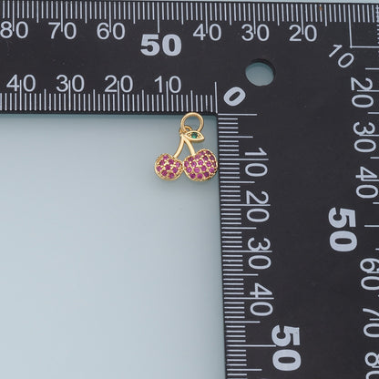 Gold Cherry Charms,18K Gold Filled Cherry Pendant,Fruit Charm Bracelet Necklace for DIY Jewelry Making Supply