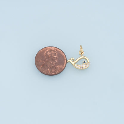 Gold Whale Charms,18K Gold Filled Whale Pendant,CZ Micro Pave Whale Charm Bracelet Necklace for DIY Jewelry Making Supply