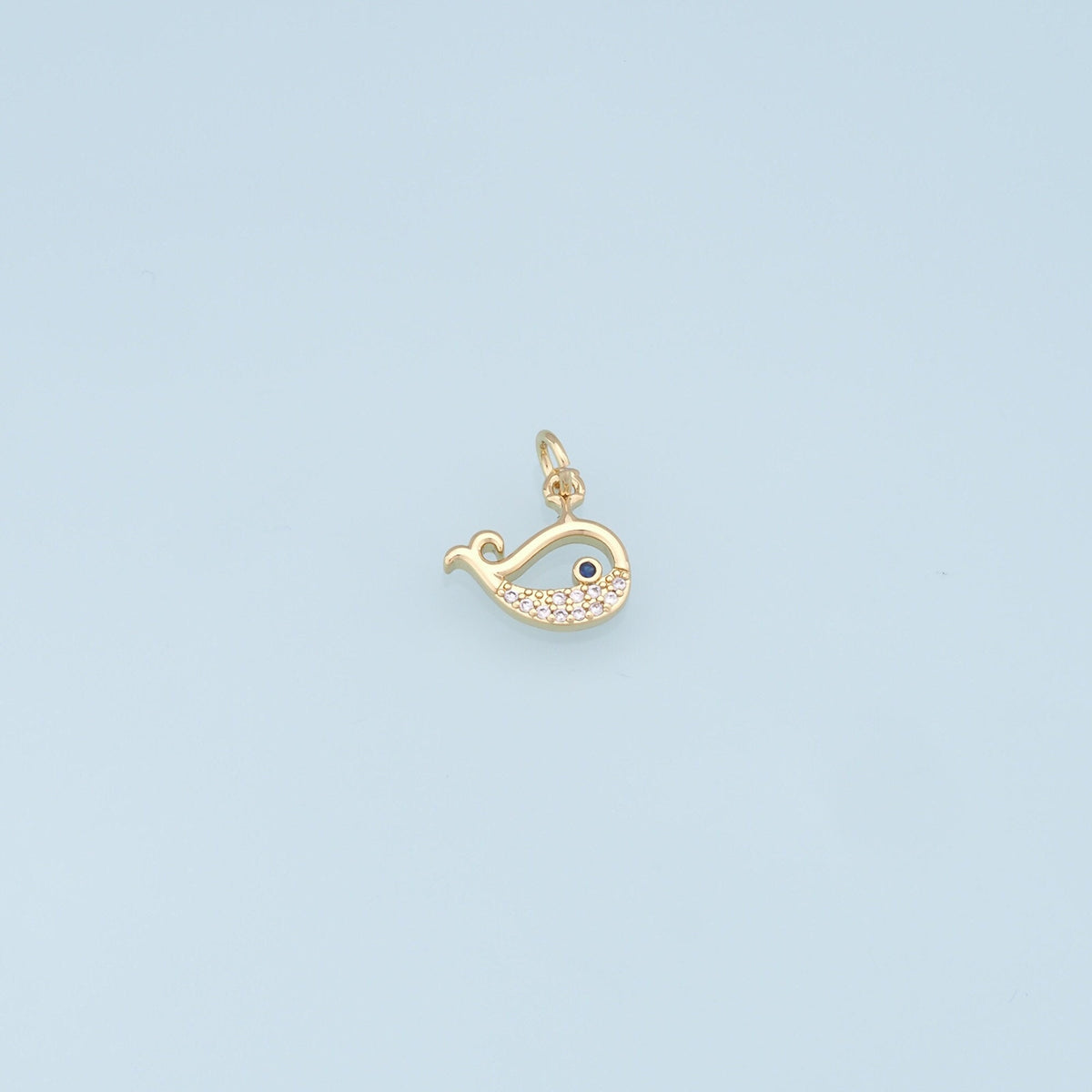Gold Whale Charms,18K Gold Filled Whale Pendant,CZ Micro Pave Whale Charm Bracelet Necklace for DIY Jewelry Making Supply