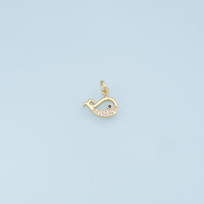Gold Whale Charms,18K Gold Filled Whale Pendant,CZ Micro Pave Whale Charm Bracelet Necklace for DIY Jewelry Making Supply