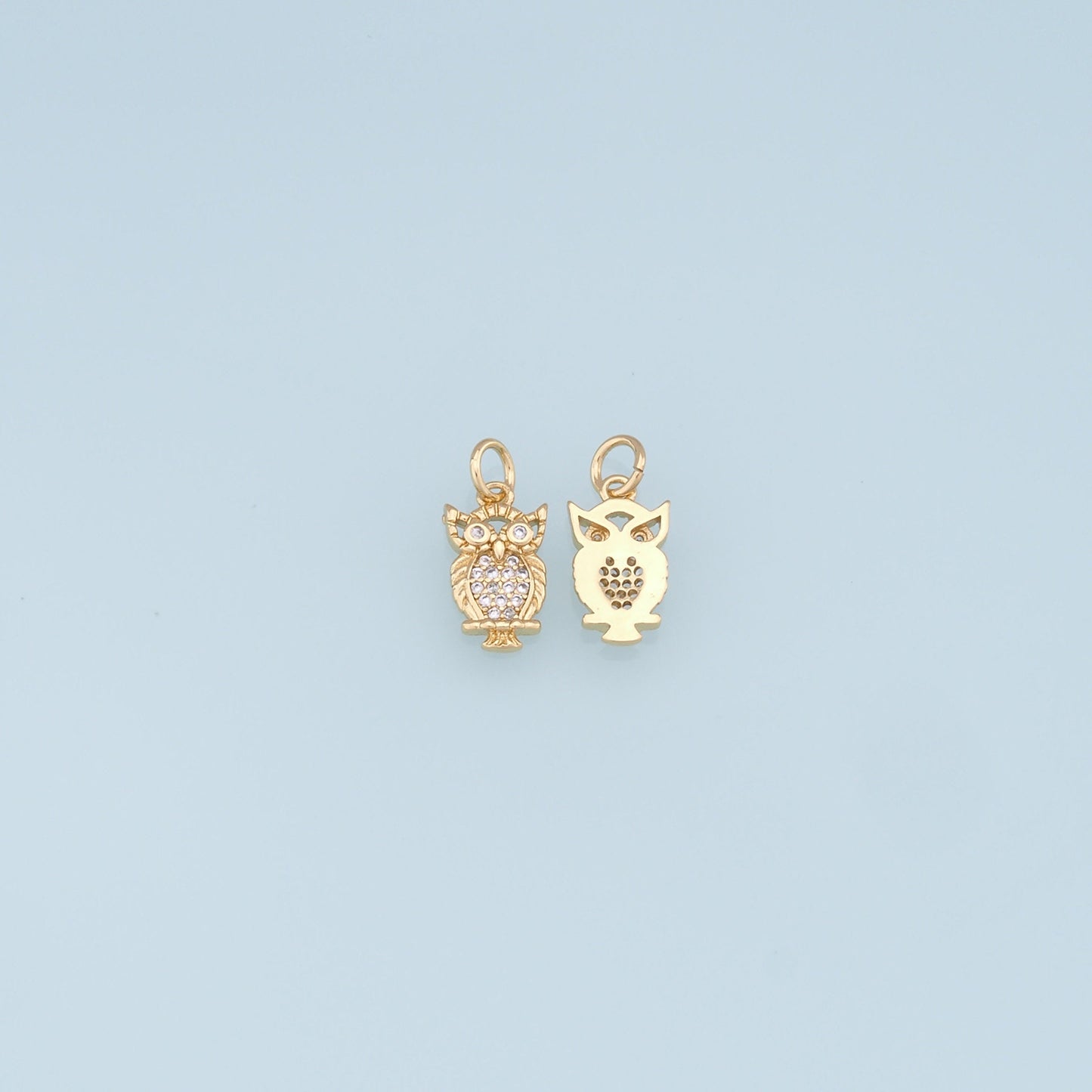 Gold Owl Charms,18K Gold Filled owl Pendant,CZ owl Charm Bracelet Necklace for DIY Jewelry Making Supply