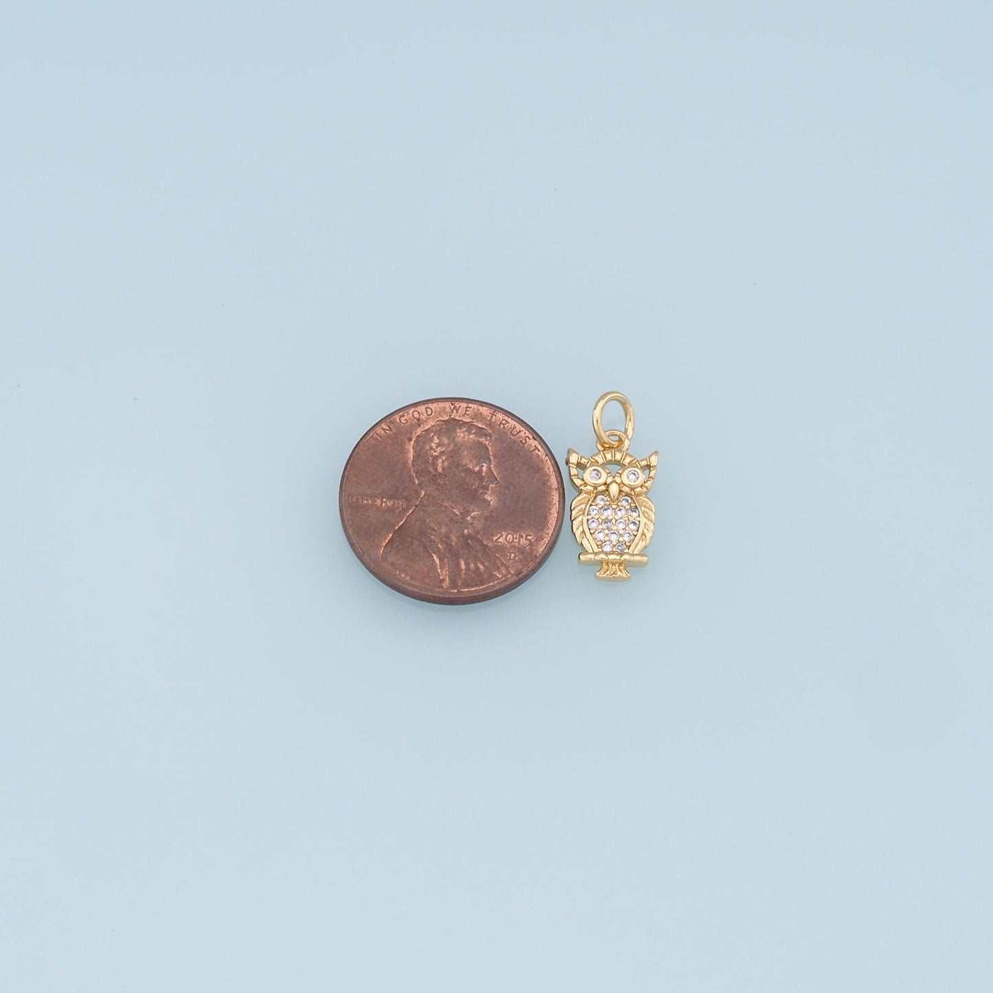 Gold Owl Charms,18K Gold Filled owl Pendant,CZ owl Charm Bracelet Necklace for DIY Jewelry Making Supply