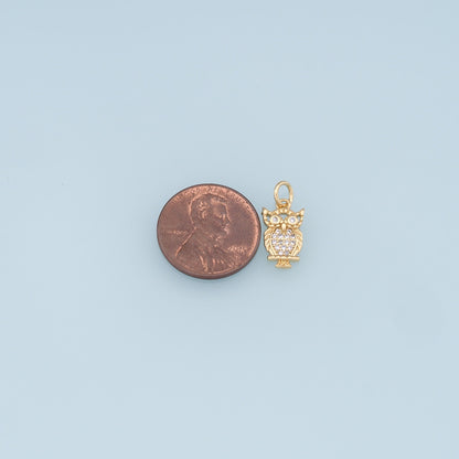 Gold Owl Charms,18K Gold Filled owl Pendant,CZ owl Charm Bracelet Necklace for DIY Jewelry Making Supply