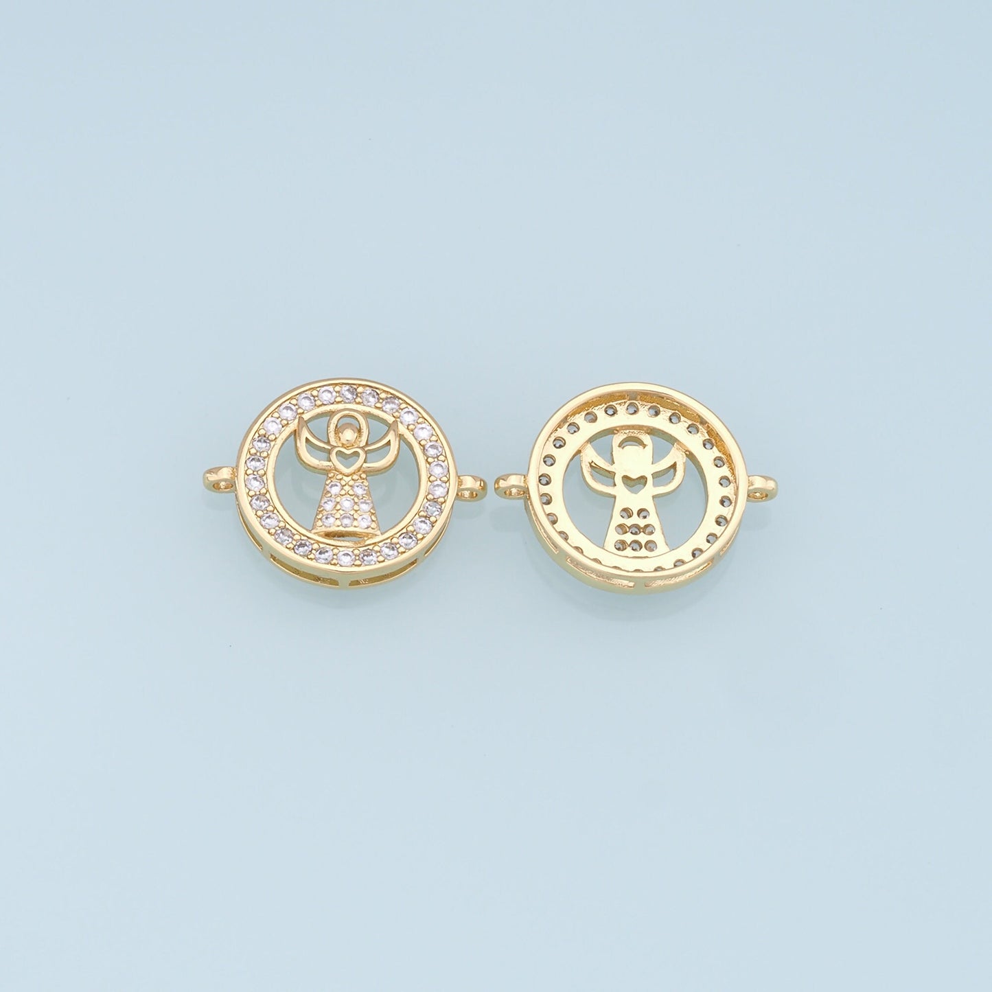 Gold Angel Connector Charms,18K Gold Filled CZ Angel Pendant,Angel Charm Bracelet Necklace for DIY Jewelry Making Supply