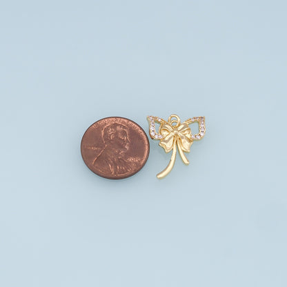 18K Gold Filled Bow CZ Charm Pendant for Jewelry Making