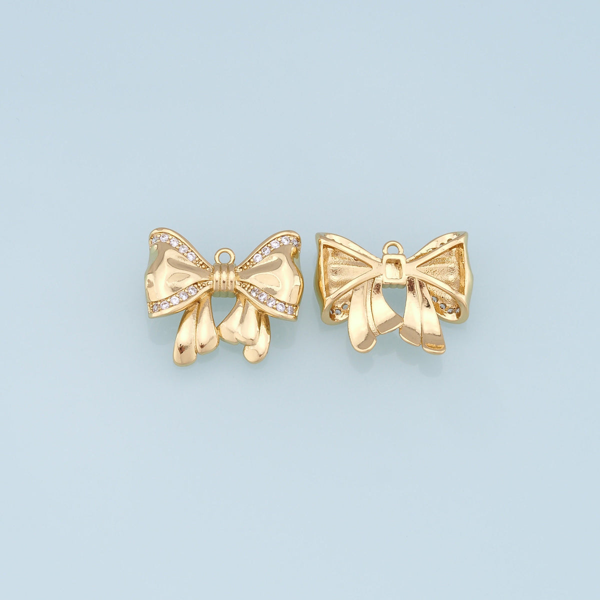18K Gold Filled Bow CZ Charm Pendant for Jewelry Making