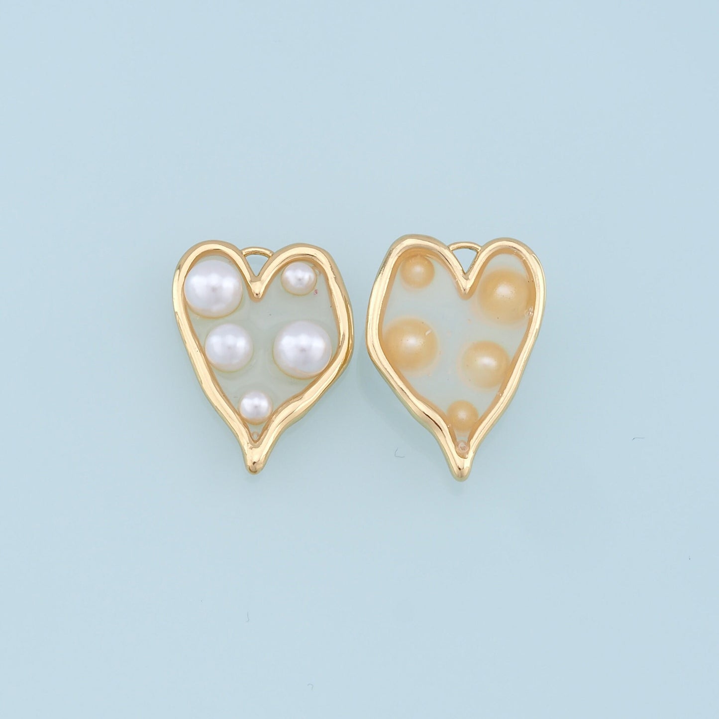 Gold Heart Pearl Charms,18K Gold Filled Clear Enamel Heart Pendant,Heart Love Charm Bracelet Necklace for DIY Jewelry Making Supply