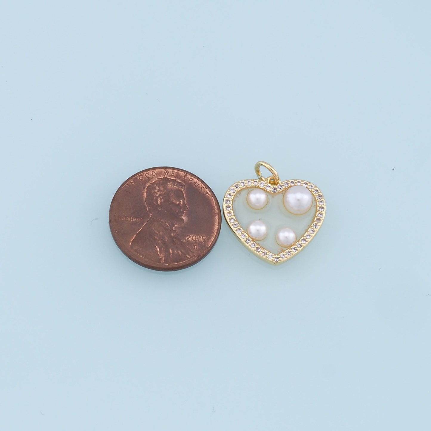 Gold Heart Pearl Charms,18K Gold Filled Clear Enamel Heart Pendant,CZ Micro Pave Heart Charm Bracelet Necklace for DIY Jewelry Making Supply