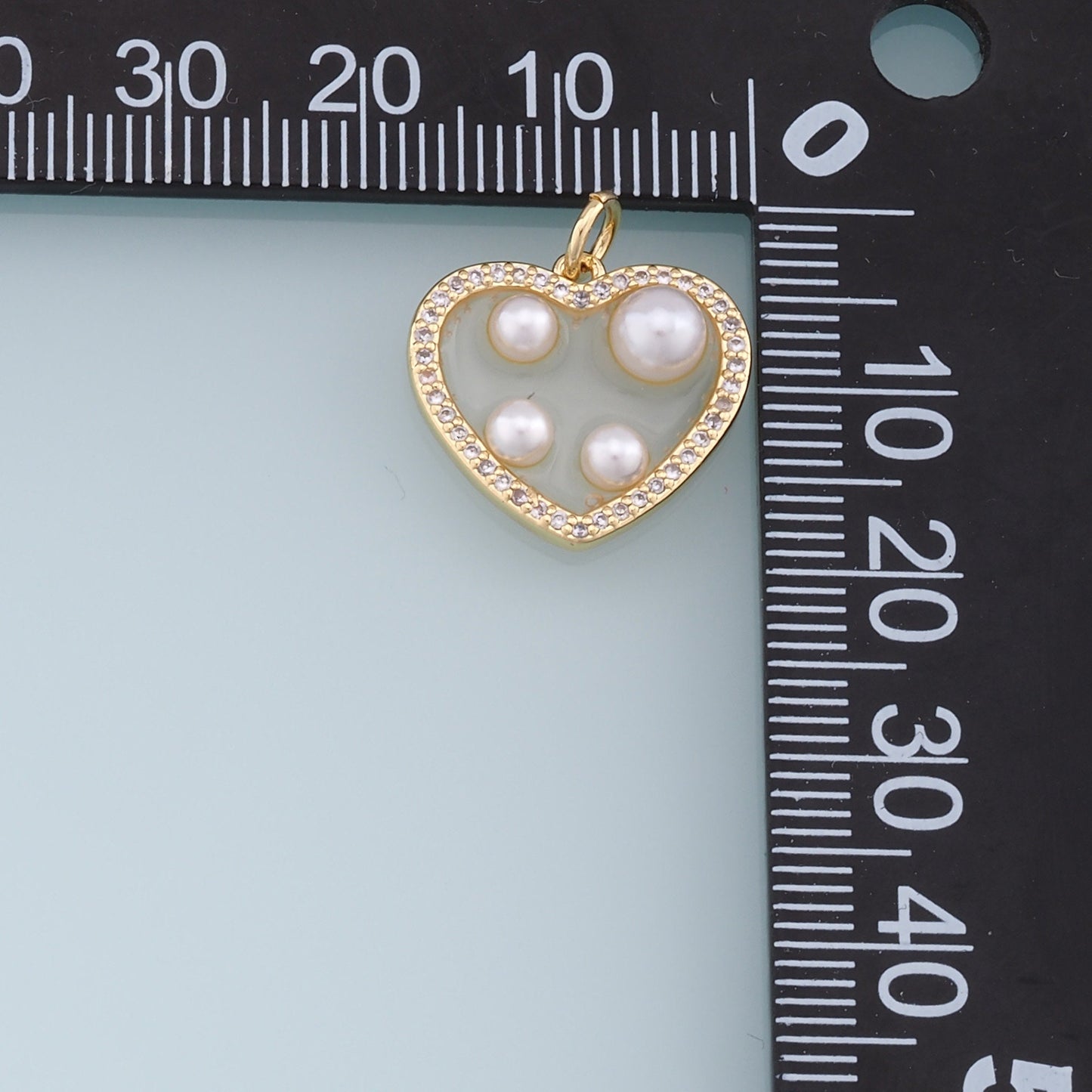 Gold Heart Pearl Charms,18K Gold Filled Clear Enamel Heart Pendant,CZ Micro Pave Heart Charm Bracelet Necklace for DIY Jewelry Making Supply