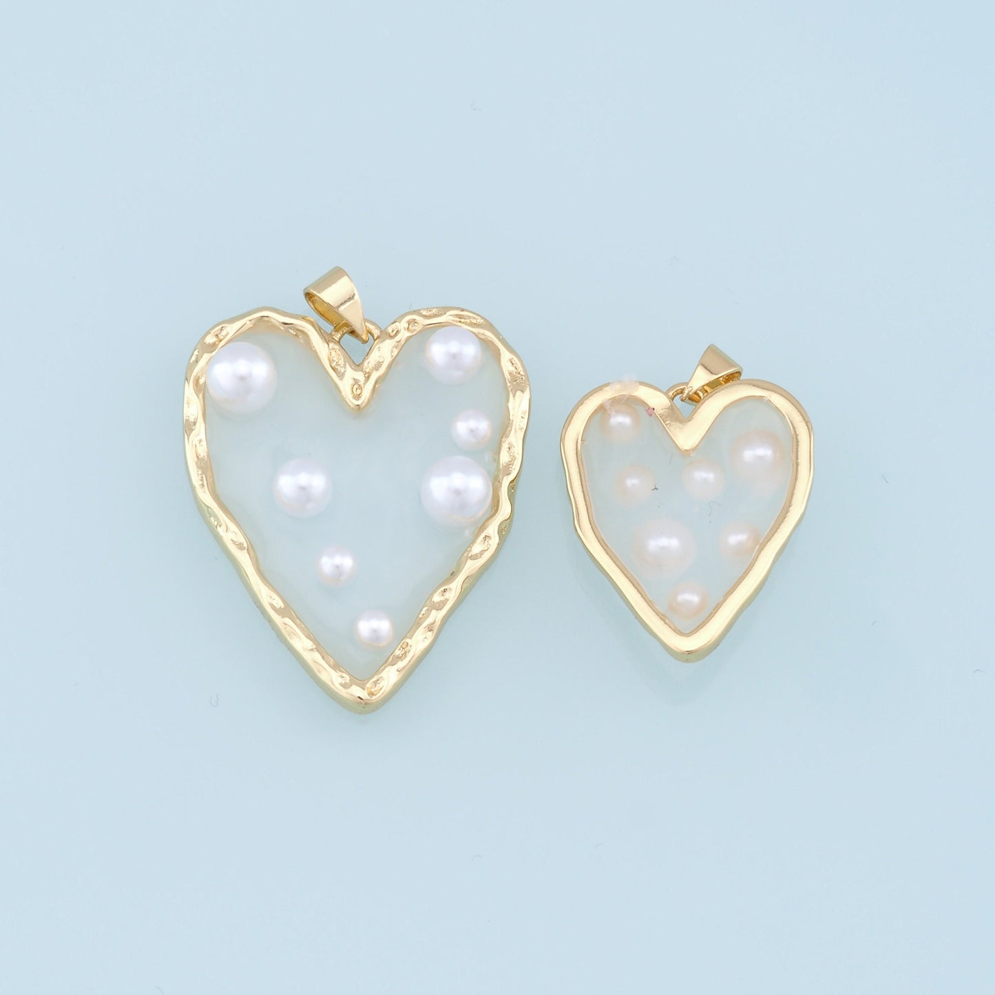 Gold Heart Pearl Charms,18K Gold Filled Clear Enamel Heart Pendant,Heart Charm Bracelet Necklace for DIY Jewelry Making Supply