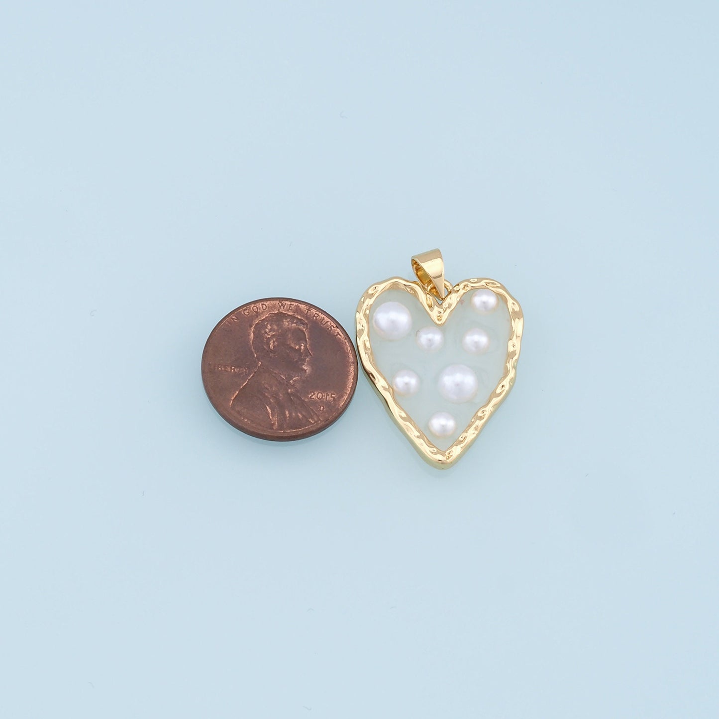 Gold Heart Pearl Charms,18K Gold Filled Clear Enamel Heart Pendant,Heart Charm Bracelet Necklace for DIY Jewelry Making Supply