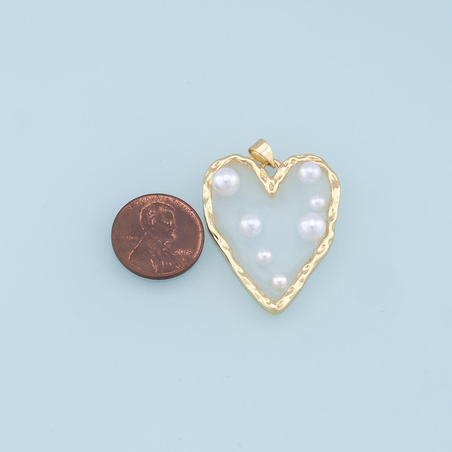 Gold Heart Pearl Charms,18K Gold Filled Clear Enamel Heart Pendant,Heart Charm Bracelet Necklace for DIY Jewelry Making Supply