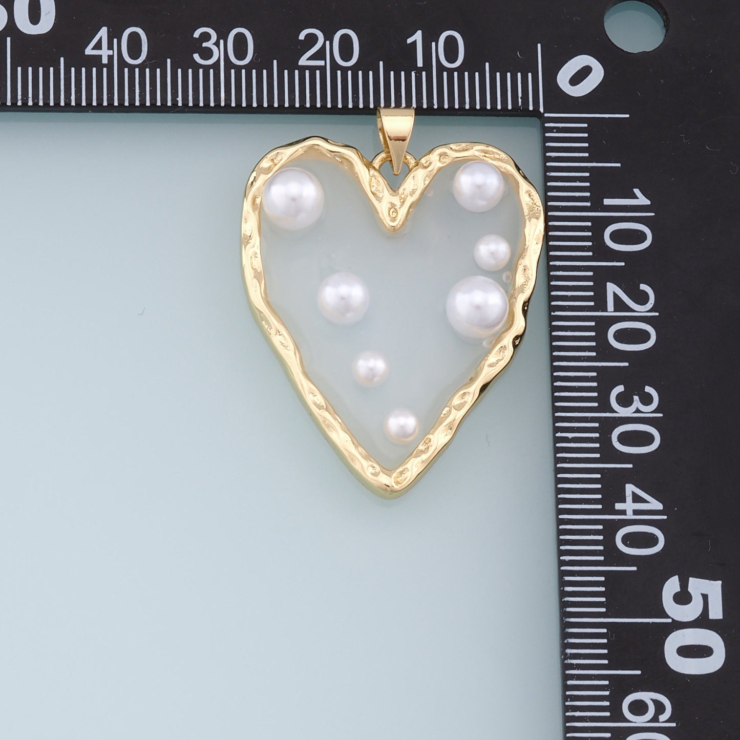 Gold Heart Pearl Charms,18K Gold Filled Clear Enamel Heart Pendant,Heart Charm Bracelet Necklace for DIY Jewelry Making Supply