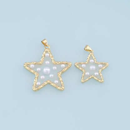 Gold Pearl Star Charms,18K Gold Filled Clear Enamel Star Pendant,Star Charm Bracelet Necklace for DIY Jewelry Making Supply