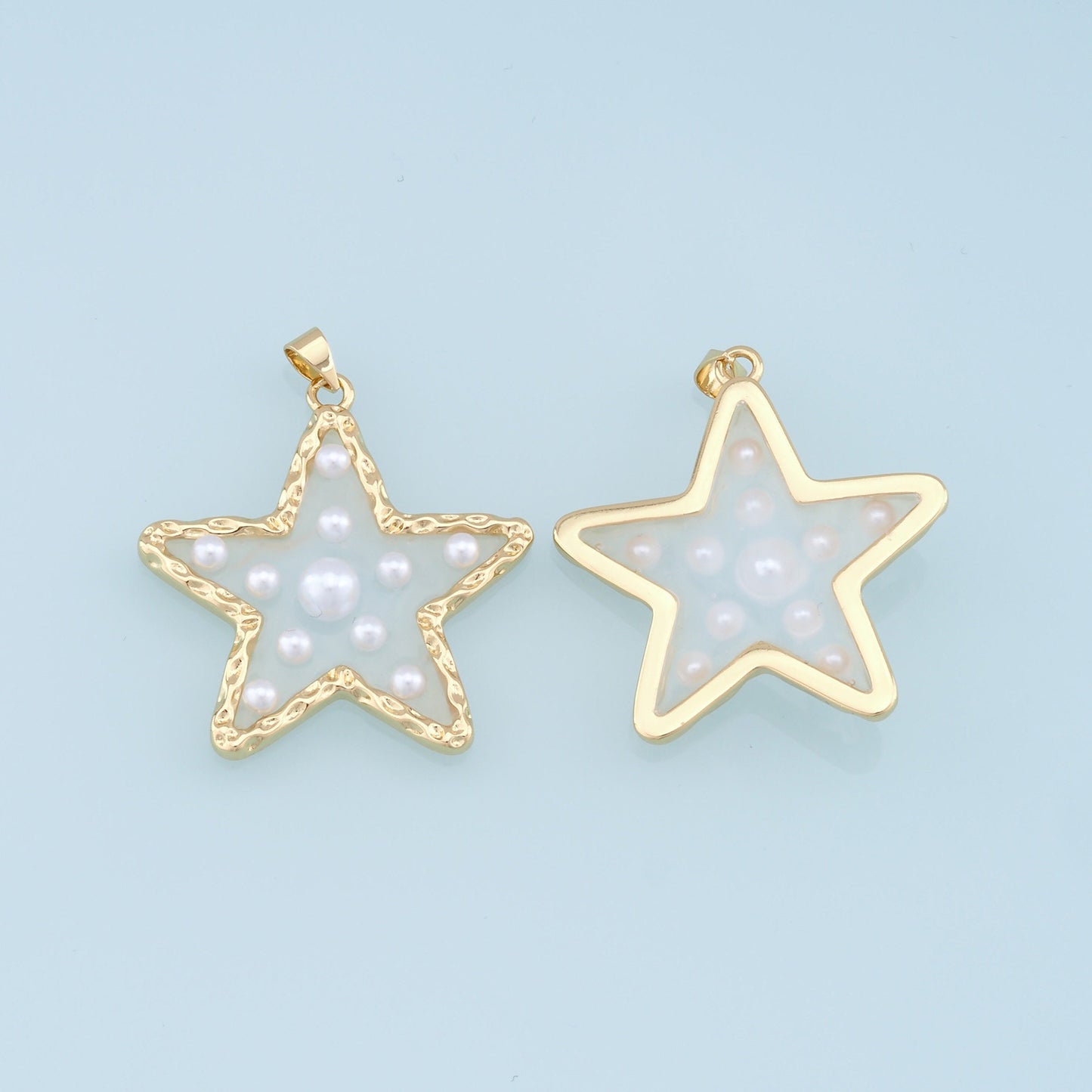 Gold Pearl Star Charms,18K Gold Filled Clear Enamel Star Pendant,Star Charm Bracelet Necklace for DIY Jewelry Making Supply