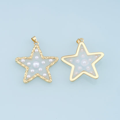 Gold Pearl Star Charms,18K Gold Filled Clear Enamel Star Pendant,Star Charm Bracelet Necklace for DIY Jewelry Making Supply