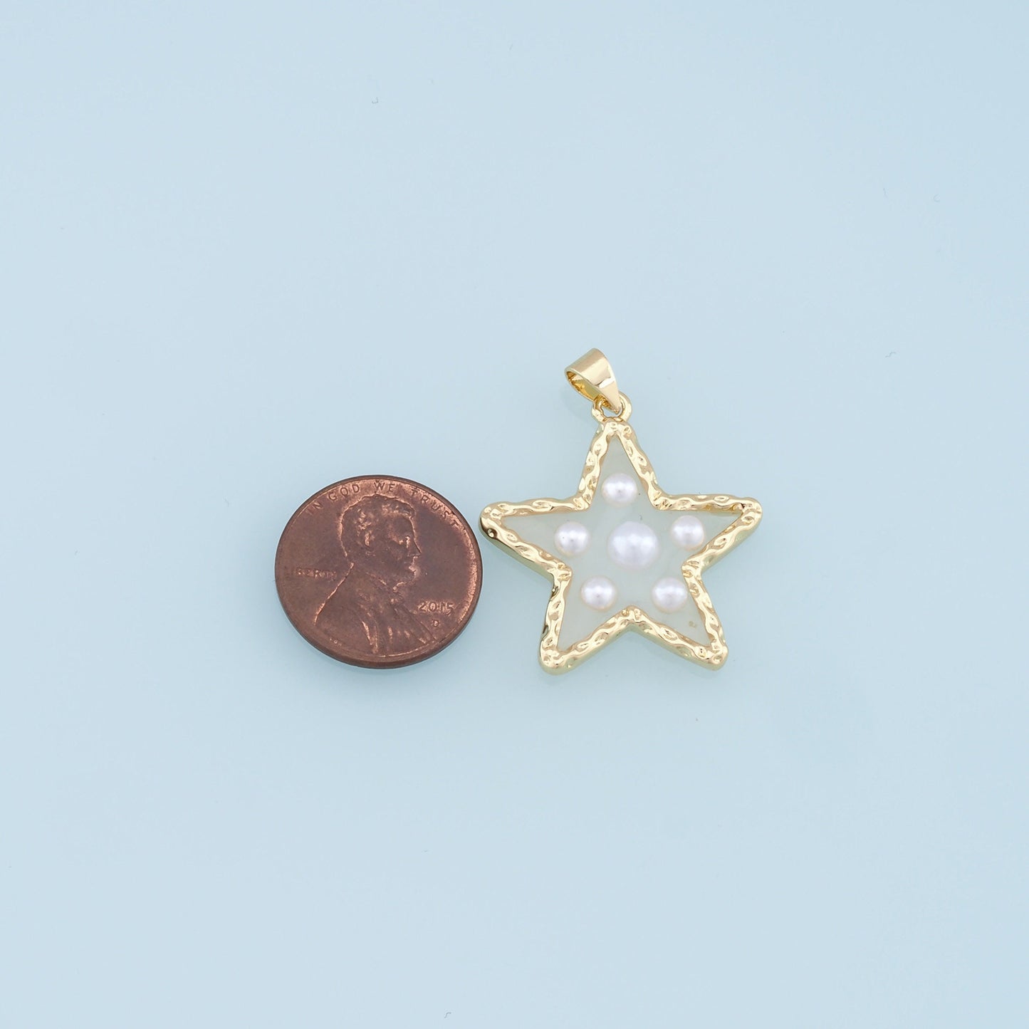 Gold Pearl Star Charms,18K Gold Filled Clear Enamel Star Pendant,Star Charm Bracelet Necklace for DIY Jewelry Making Supply