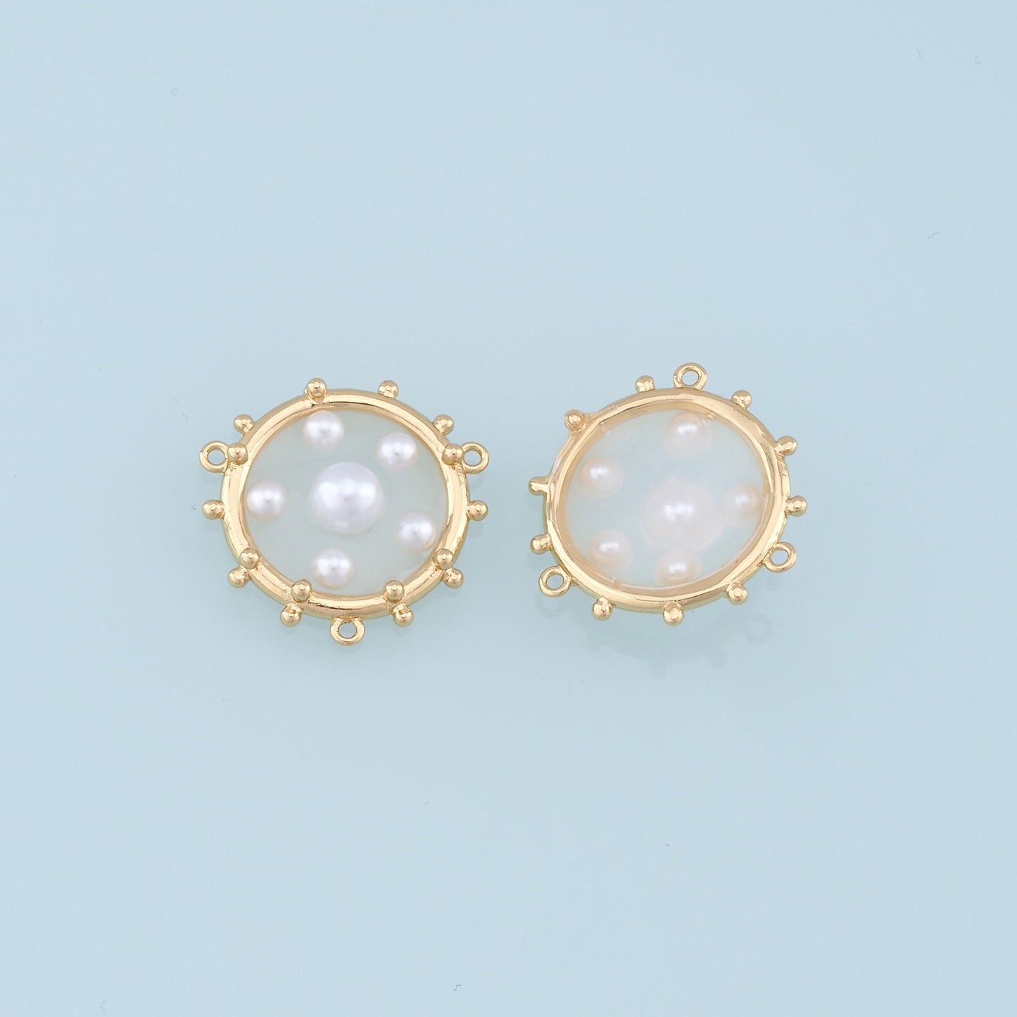 Gold Round Pearl Connector Charms,18K Gold Filled Clear Enamel Round Pendant,Round Charm Bracelet Necklace for DIY Jewelry Making Supply
