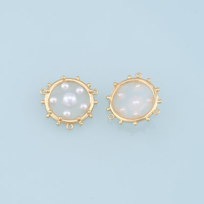 Gold Round Pearl Connector Charms,18K Gold Filled Clear Enamel Round Pendant,Round Charm Bracelet Necklace for DIY Jewelry Making Supply