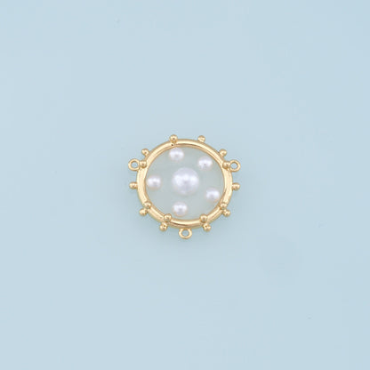 Gold Round Pearl Connector Charms,18K Gold Filled Clear Enamel Round Pendant,Round Charm Bracelet Necklace for DIY Jewelry Making Supply