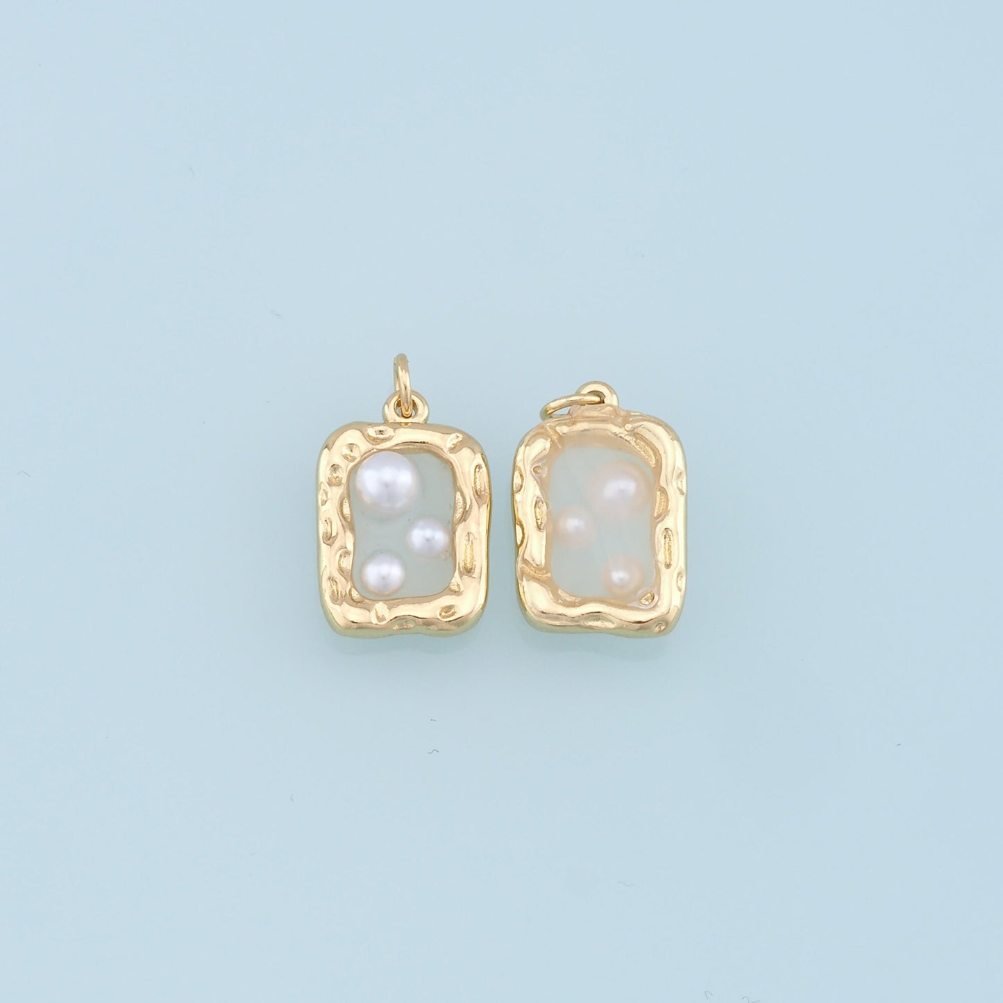 Gold Square Pearl Charms,18K Gold Filled Clear Enamel Square Pendant,Square Charm Bracelet Necklace for DIY Jewelry Making Supply