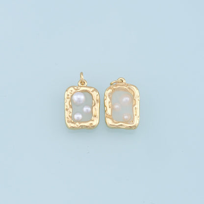 Gold Square Pearl Charms,18K Gold Filled Clear Enamel Square Pendant,Square Charm Bracelet Necklace for DIY Jewelry Making Supply